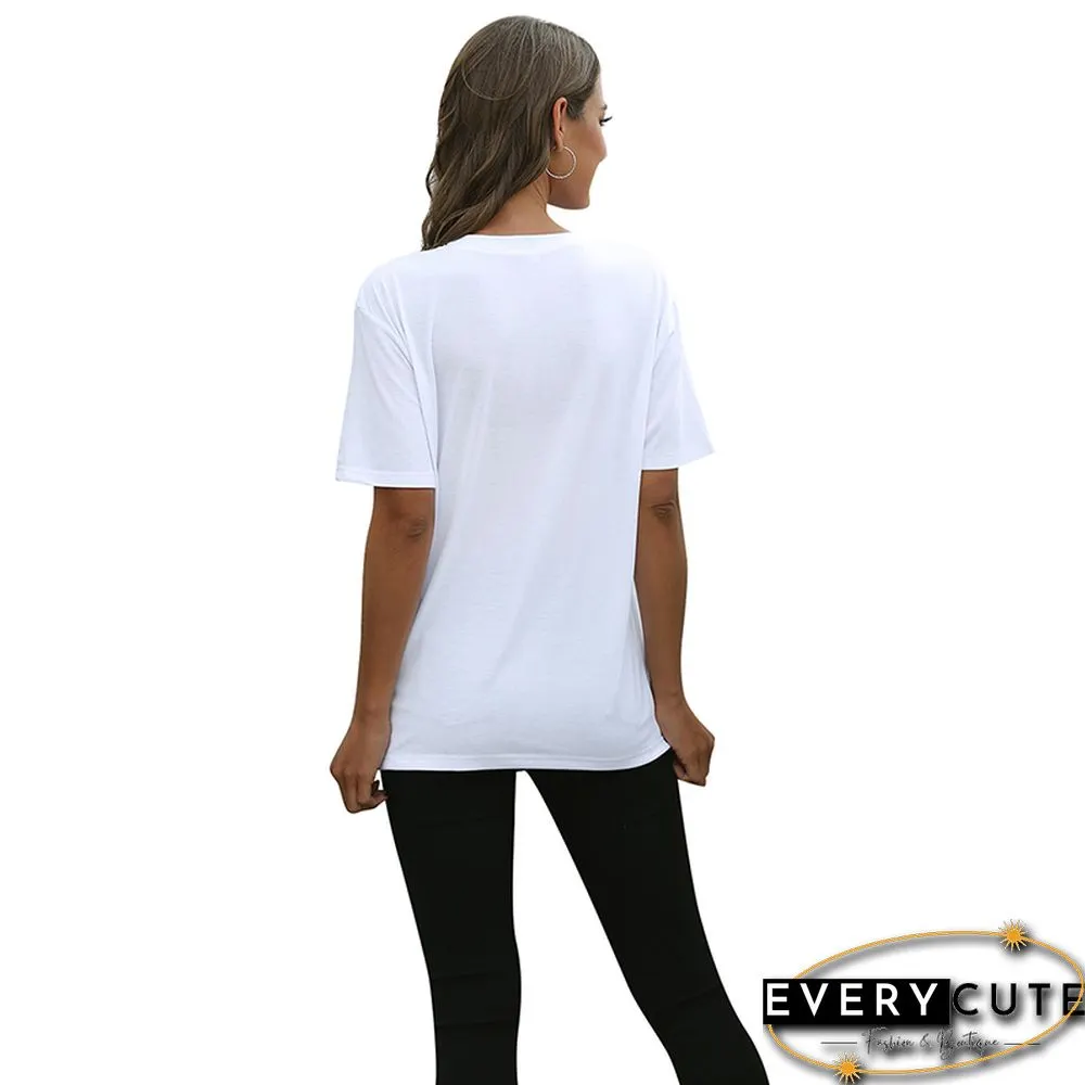 White Printed Loose Casual Tees