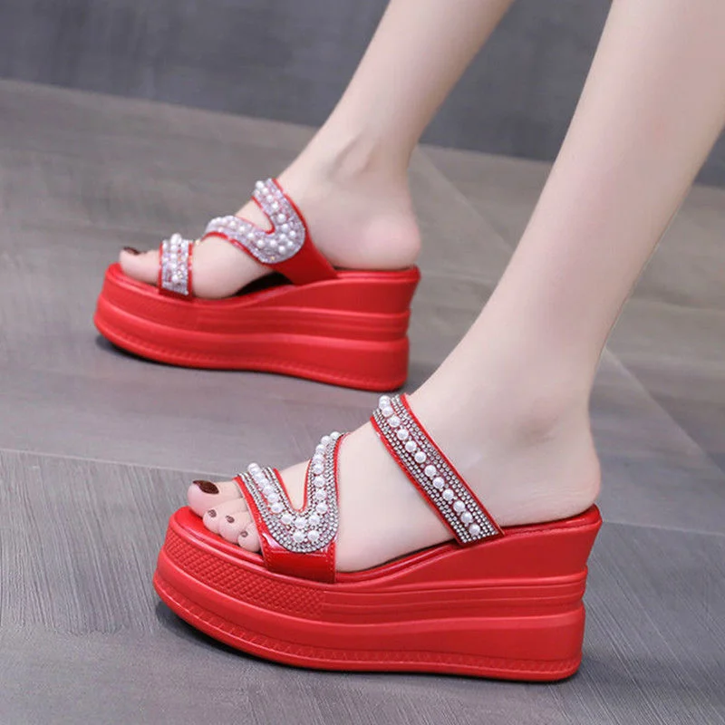 Wongn Wongn Female Summer Wear 2023 New Fashion Platform Platform Shoes Fairy Web Celebrity One Word Cool Slippers