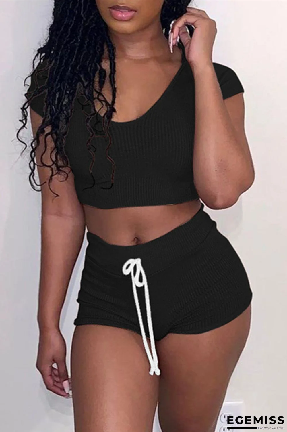 Black Casual Living Solid Basic O Neck Two Pieces | EGEMISS