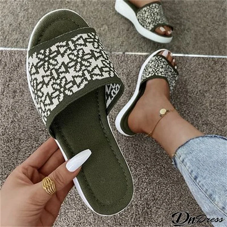 Fashion Comfy Woven Fabric Open Toe Wedge Slippers for Women