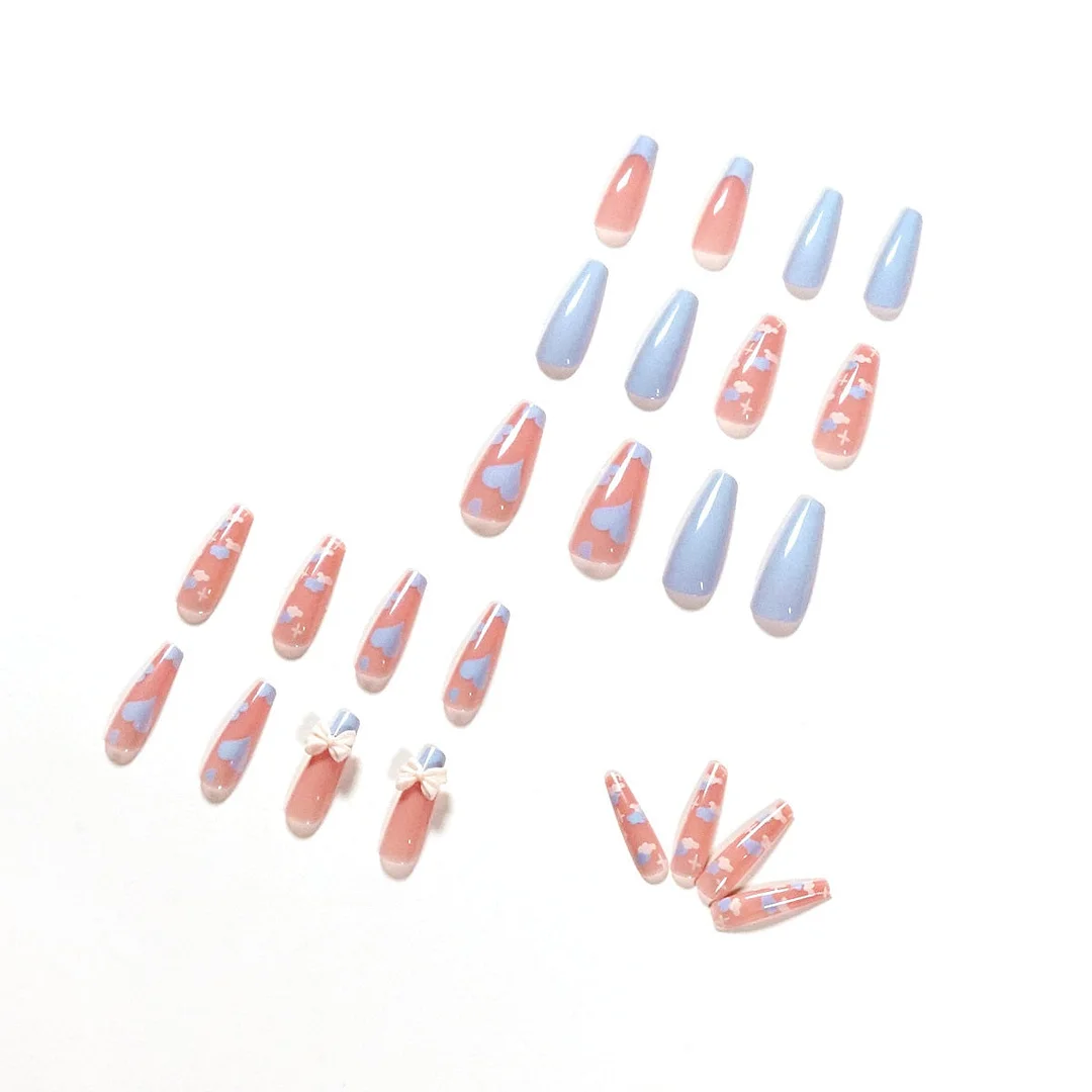 Fake Nails Blue Pink Full Cover Fake Nails DIY Glue Press On Nails Nail Supplies For Professionals-Nail Inspo