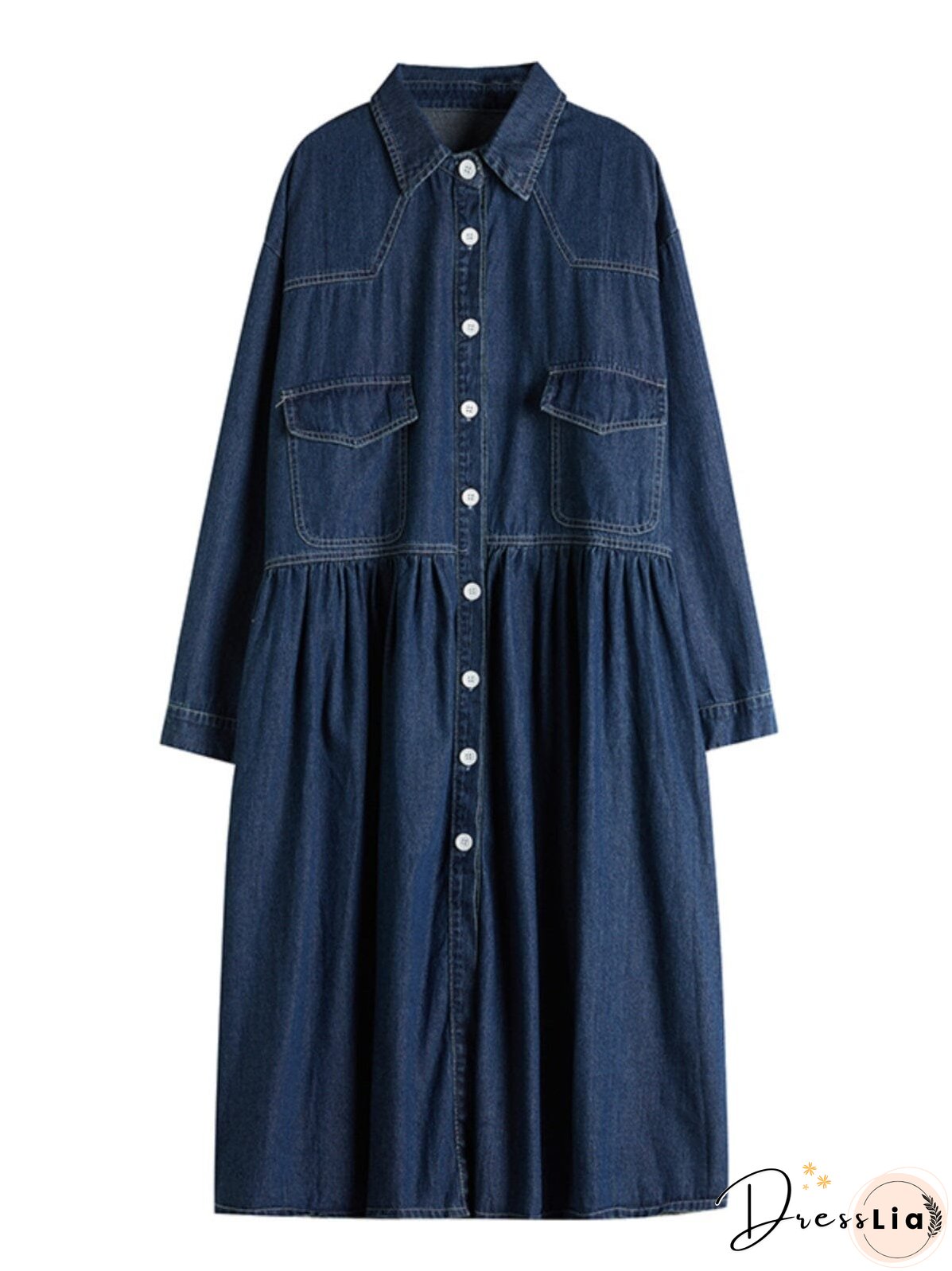 Spring Minimalist Loose Casual Denim Dress Long Sleeve