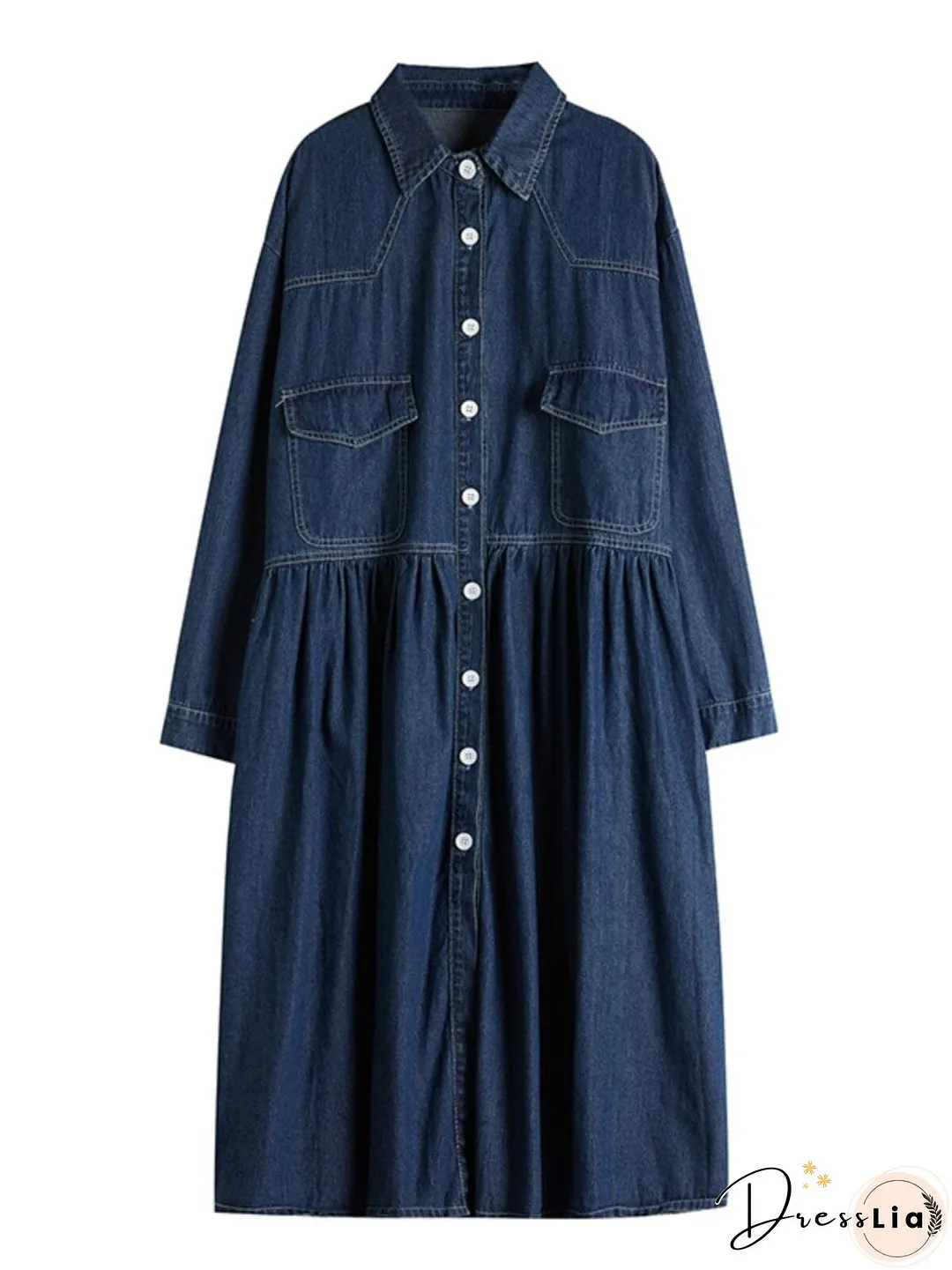 Spring Minimalist Loose Casual Denim Dress Long Sleeve
