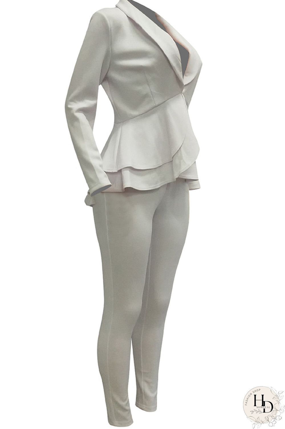 Black Casual Two Piece Suits Patchwork ruffle Solid pencil Long Sleeve