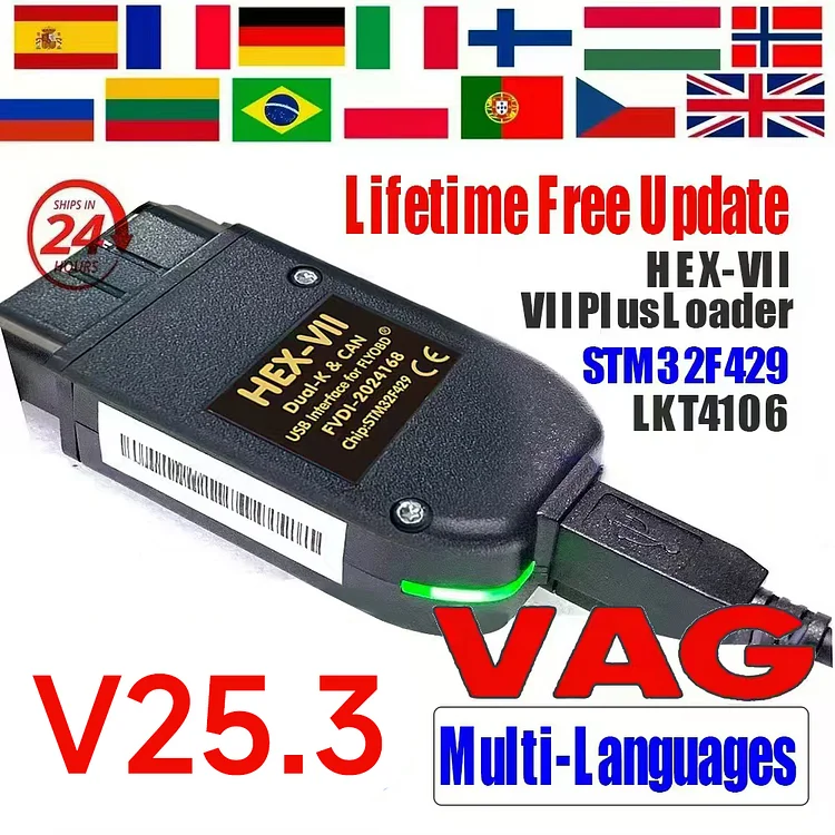 FLY 2024 VCDSCAN Unlimited VINs V25.3 VAG Coding COM HEX Real V2 STM32F429 For VW AUDI Skoda Seat Diagnostic Tools Free update