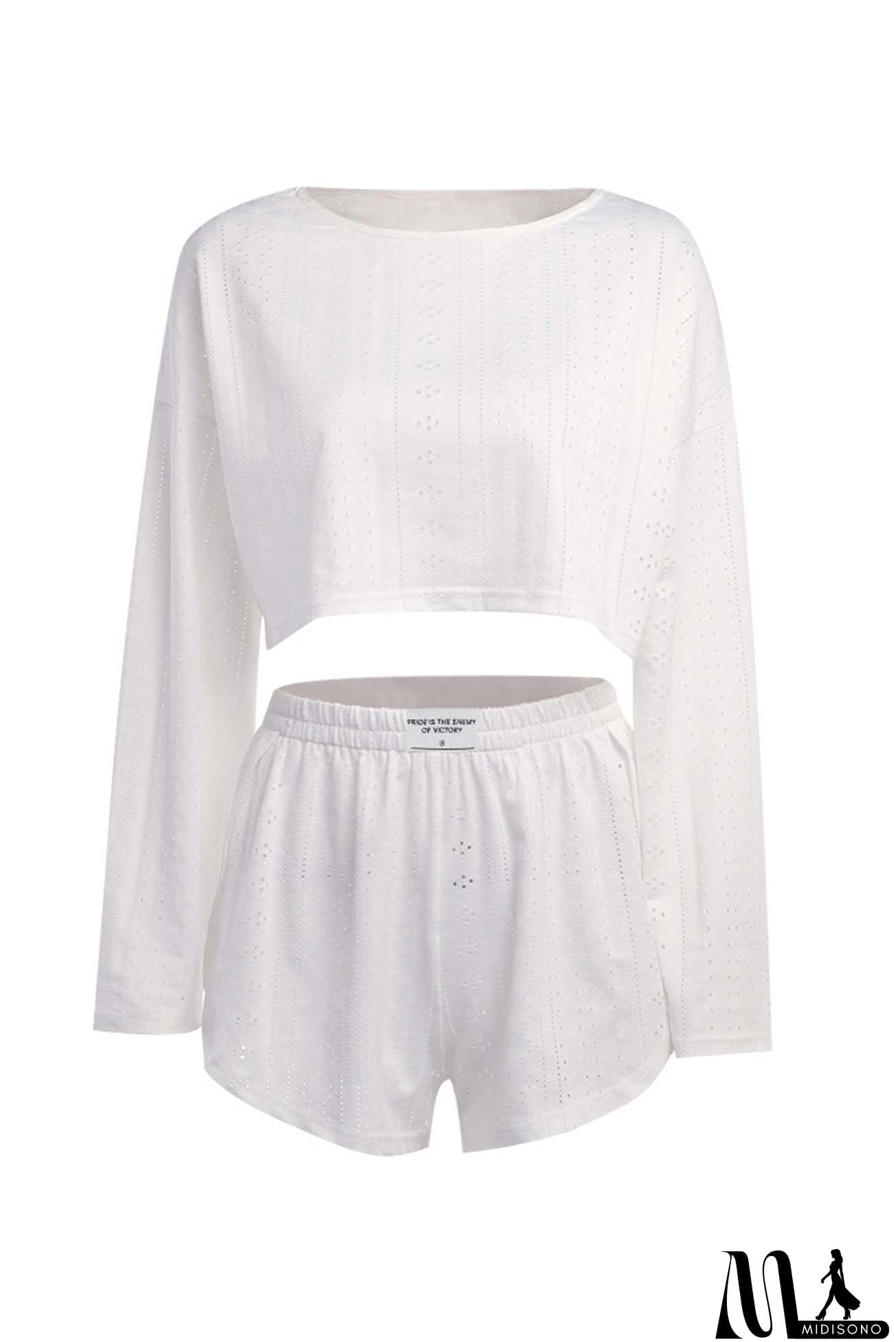 MidiSono - Hollow Long Sleeve Shorts Slit Two-Piece Set