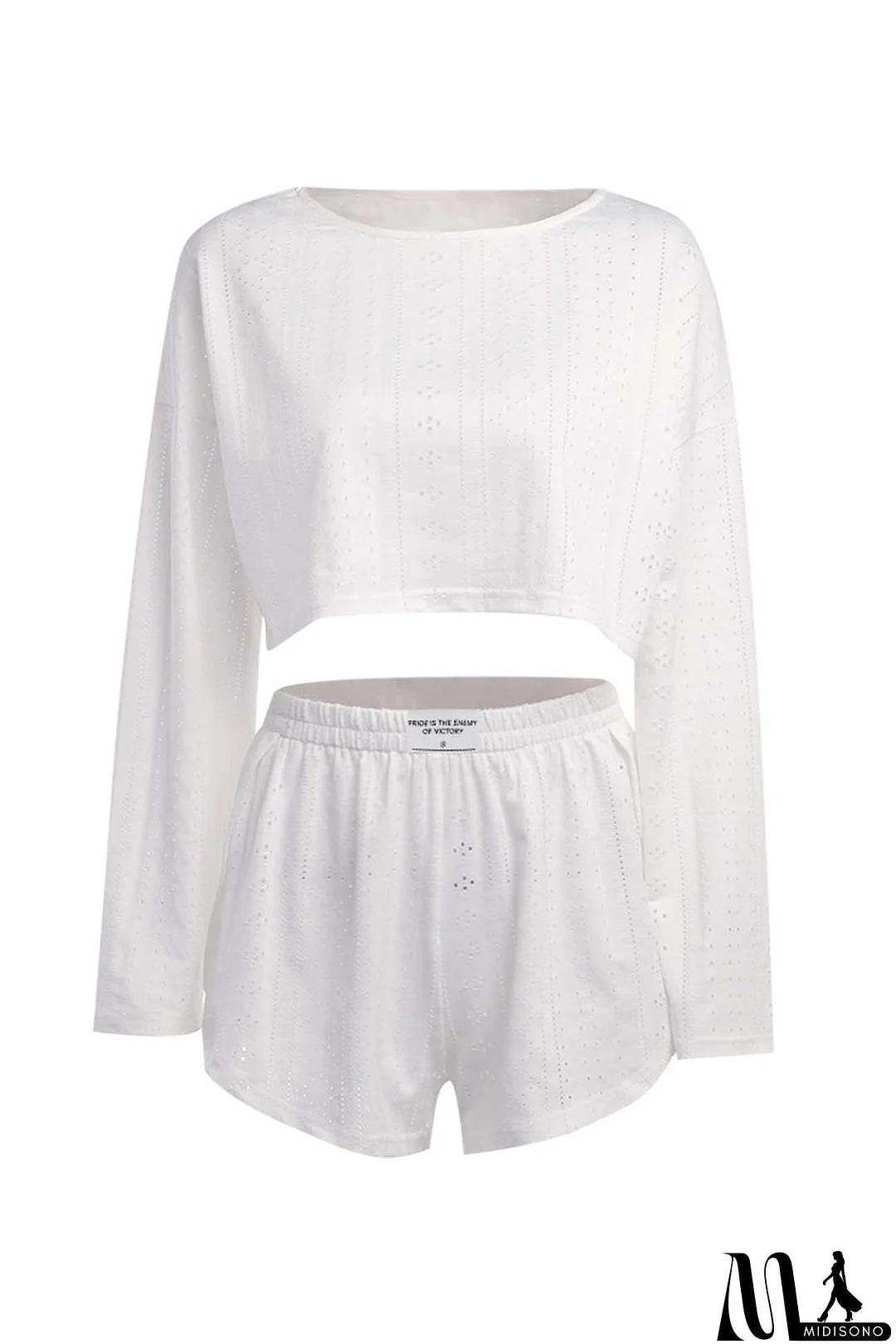 MidiSono - Hollow Long Sleeve Shorts Slit Two-Piece Set