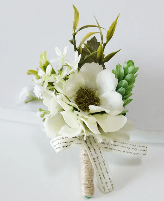 Elegant White Corsage Wedding Artificial Flowers Accessories Boutonniere 