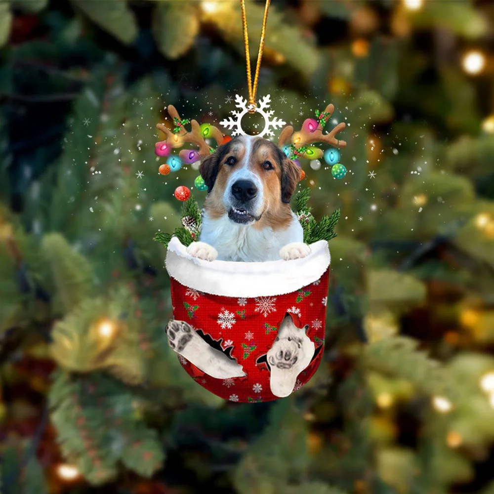Great Bernese In Snow Pocket Christmas Ornament.