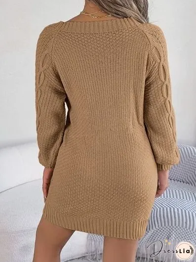 Cable-Knit Round Neck Sweater Dress