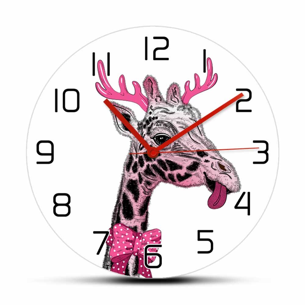 

Pink Giraffe With Horns - Frameless Acrylic Wall Clock, 501 Original