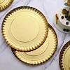 10 Pack | Round Heavy Duty Paper Charger Plates, Scallop Rim 13" Gold, Disposable Serving Trays - 1100 GSM