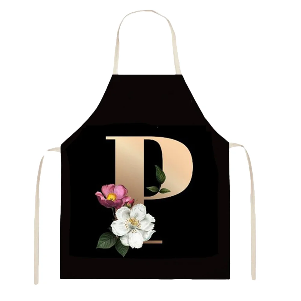 Linen Print Apron - Letter P - 68x55cm