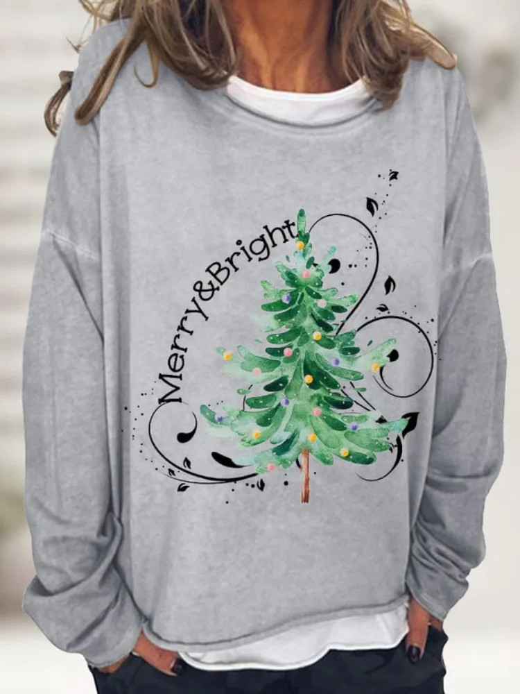 Vefave Merry And Bright Print Loose Crewneck Sweatshirt