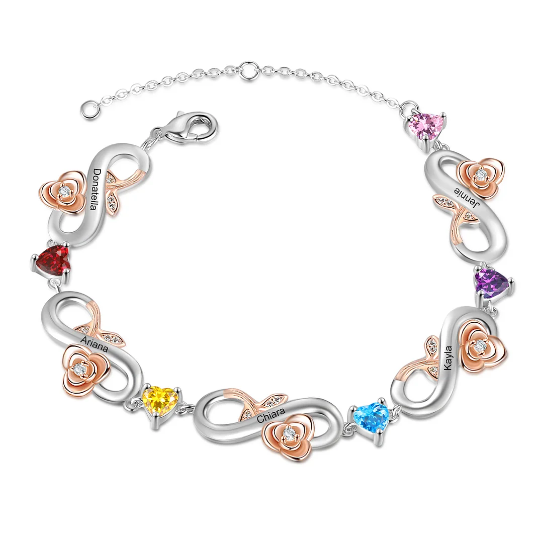 Infinity Rose Bracelet Custom 5 Birthstones and Names Women Bracelet