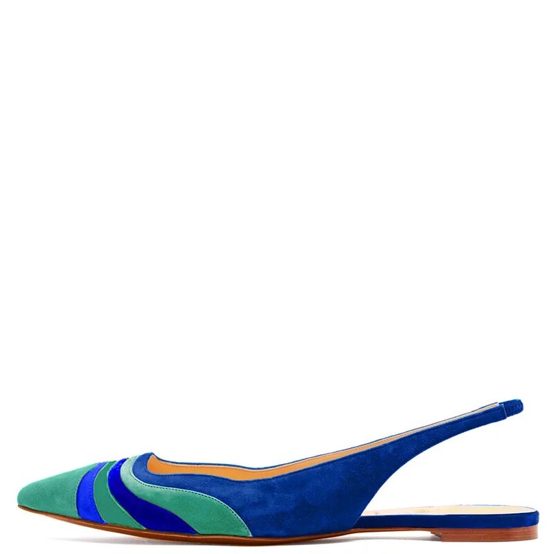 TAAFO Multicolored Slingbacks Flats Open Back Blue Purple Pink Ladies Ladies Evening Party Shoes Woman Pointed Toe Size 14 16