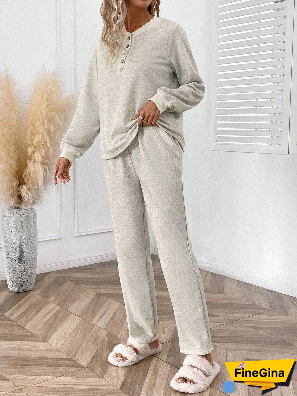 Comfy V-Neck Plain Two Piece Set