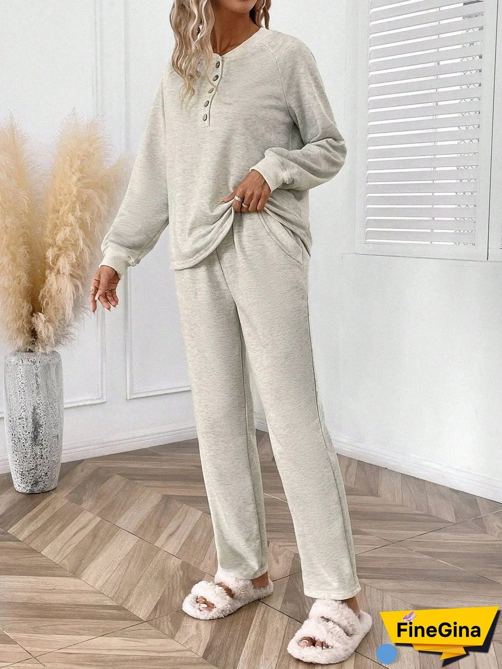 Comfy V-Neck Plain Two Piece Set
