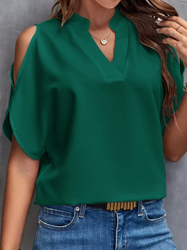 Florboom Women's Cold Shoulder T-Shirt - Summer Trendy Top, Green Casual Blouse - View #2