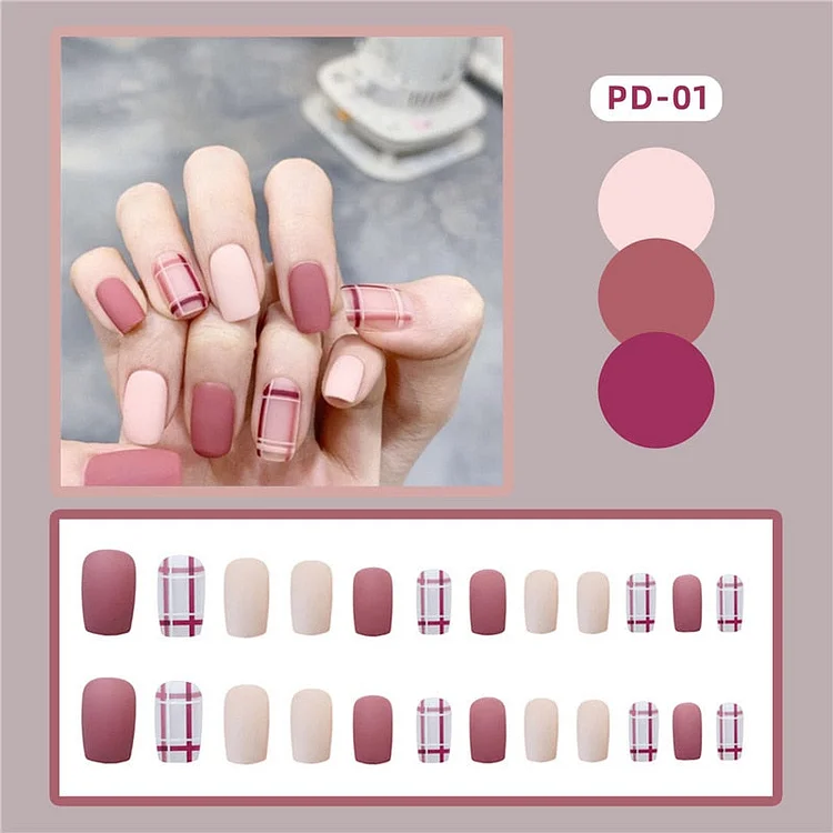 24PCS Fake Nails Art Tips Press On False With Designs Set Detachable French Full Cover Artificial Nails Art DIY Manicure Tool
