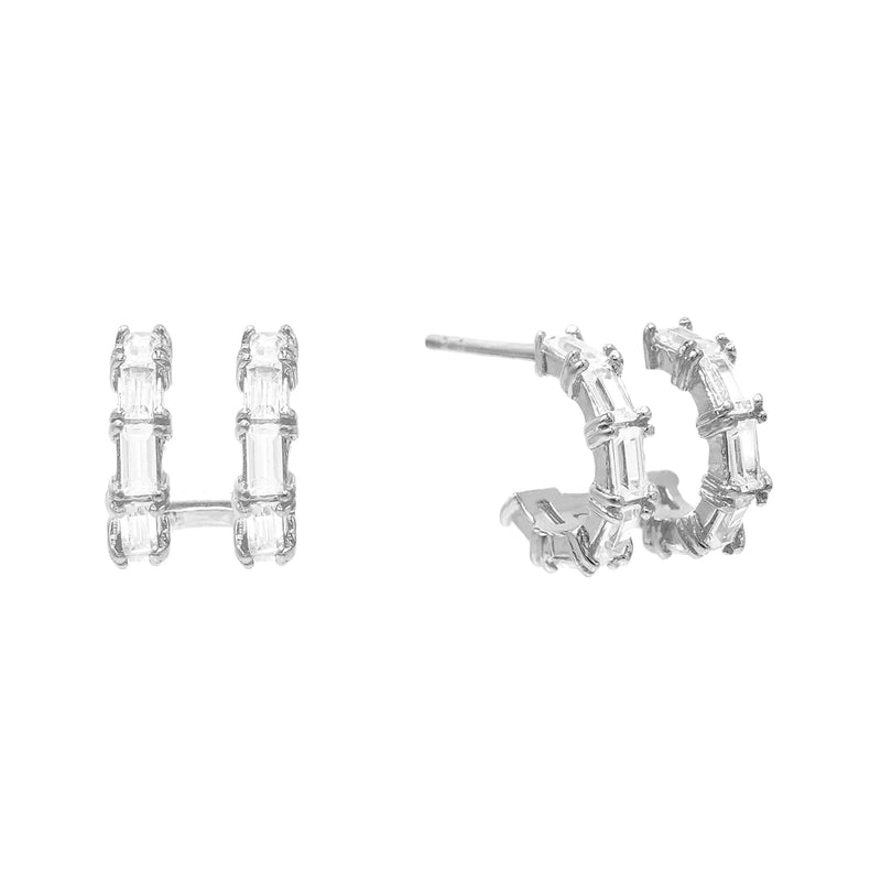 1 Pair Elegant Minimalist Geometric Copper Zircon 24K Gold Plated Drop Earrings Ear Cuffs Ear Studs