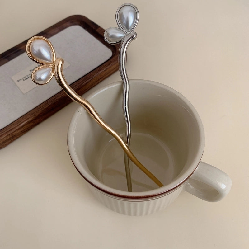 Women’s Elegant Heart Shape Alloy Inlay Pearl Hair Sticks