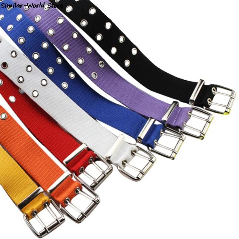 Harajuku Wide Belt Canvas Web Double Grommet Hole Buckle Belt Female Male Hot Waist Strap Belts for Women Men Jeans
