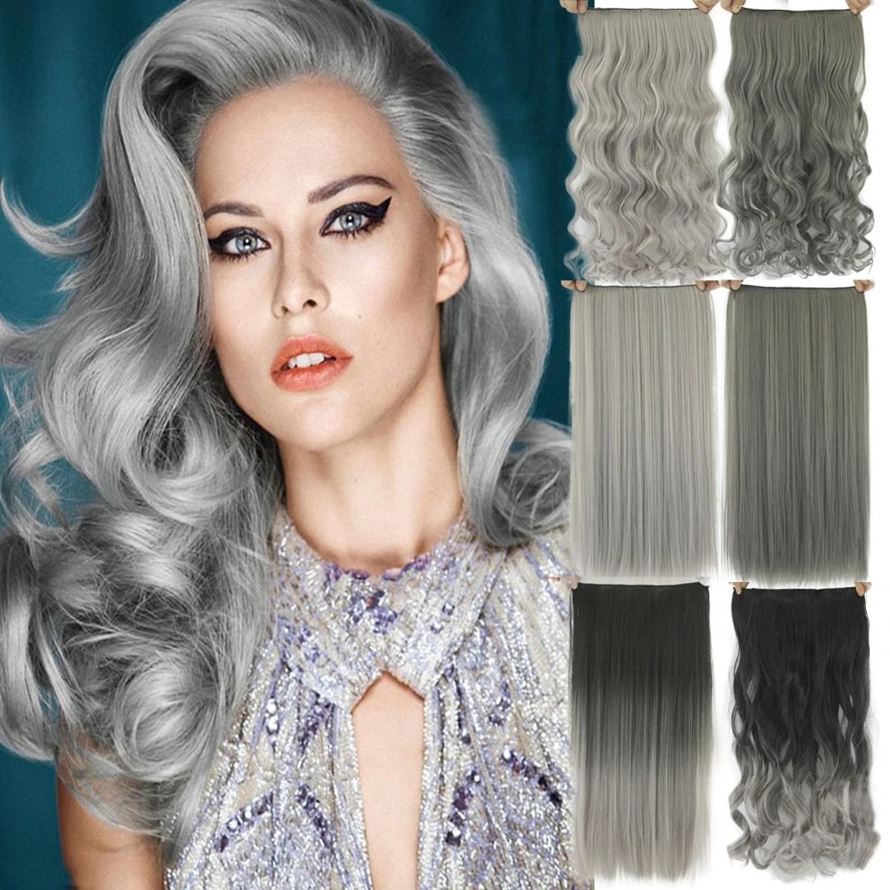 Spot Wig Wholesale Grandma Grey Five Clip Hair Piece Silver Grey Traceless Hair Piece Black Grey Gradient Hair Curtain