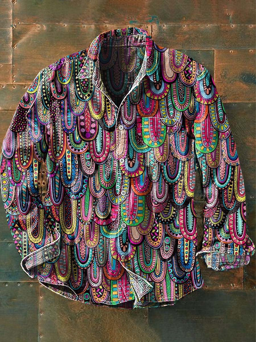 Men's Vintage Printed Casual Long Sleeve Shirt