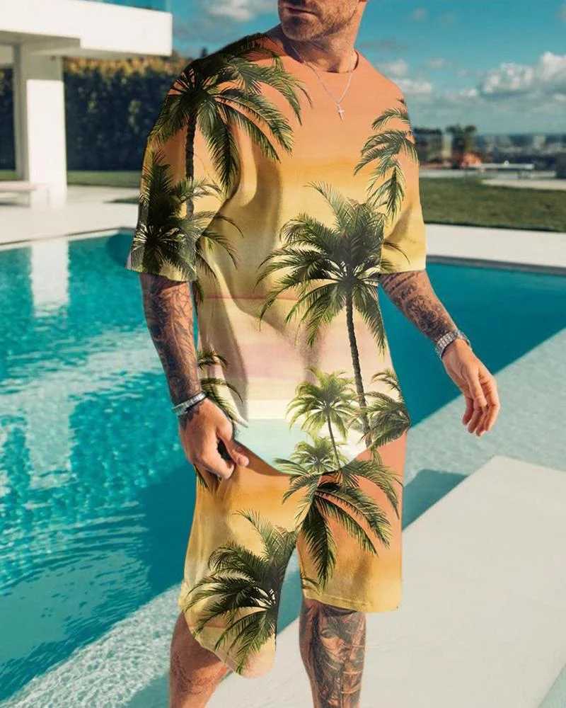 Men's Casual Print Short Sleeve Suits