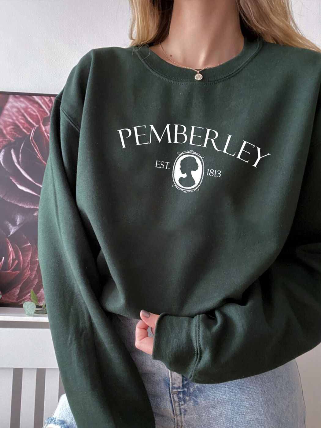 Women's Pemberley Sweatshirt,Pride And Prejudice,Vintage Print Crewneck Sweatshirt