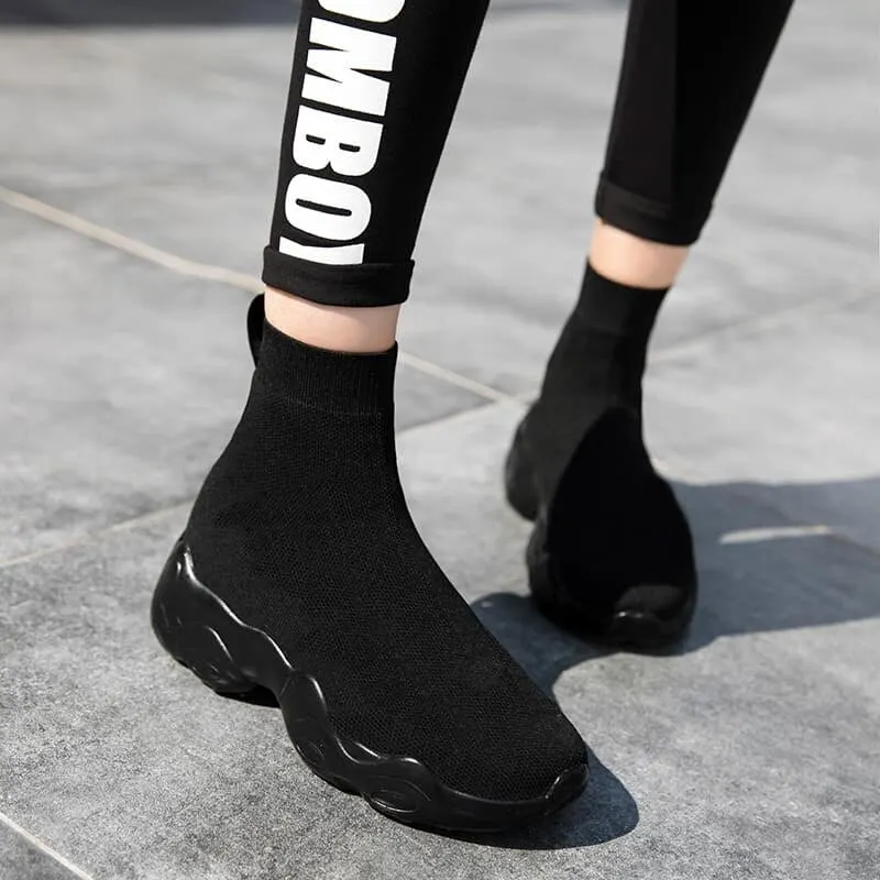 MWY Fashion Vulcanized Shoes Ankle Socks Shoes Women Comfortable Casual Trainers Black Platform Sneakers Unisex Zapatos De Mujer
