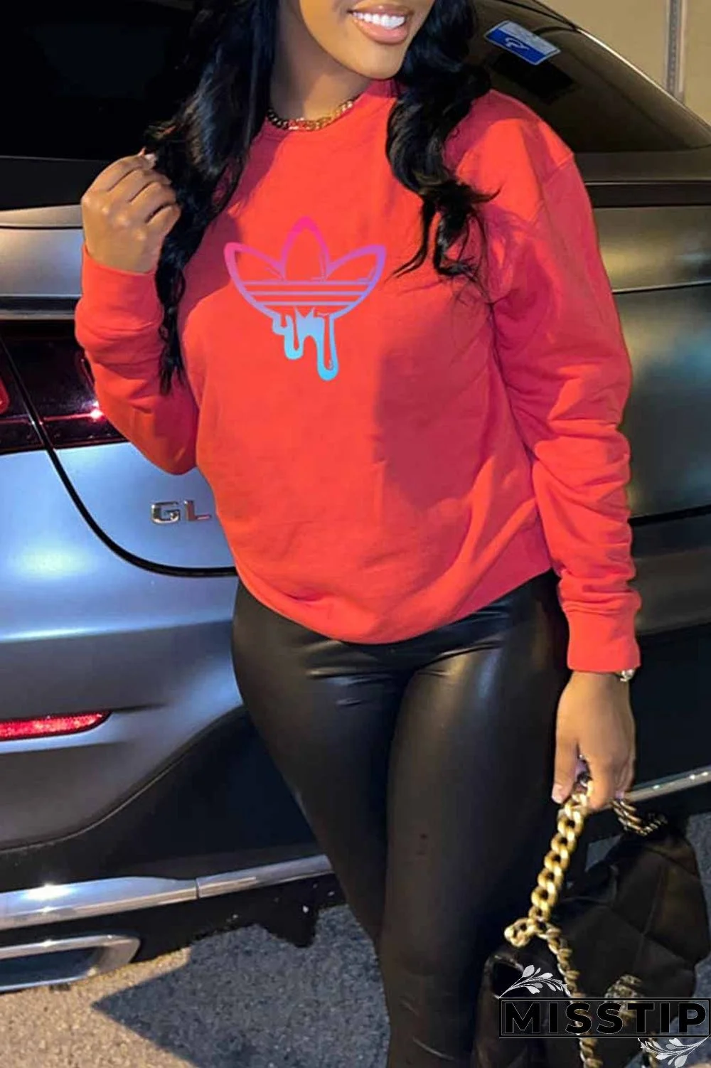 Black Casual Print Patchwork O Neck Tops