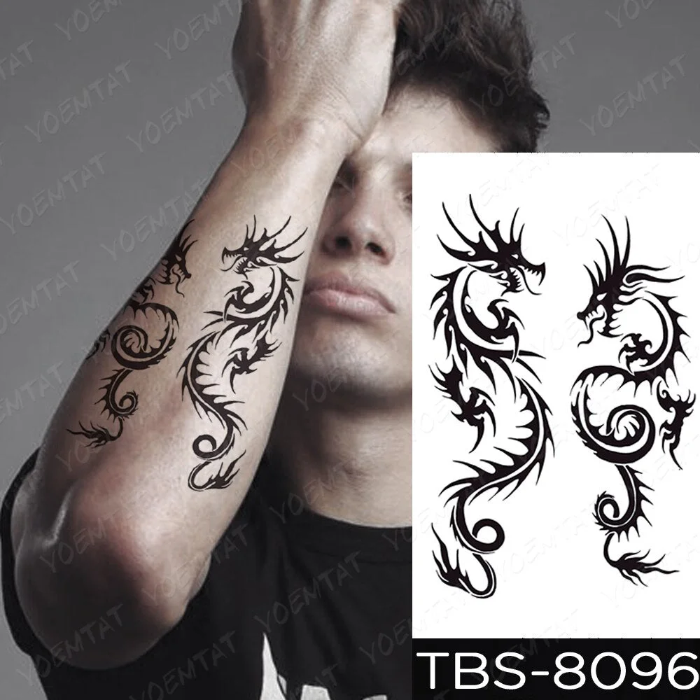 Waterproof Temporary Tattoo Sticker Dragon Wing Totem Flash Tatto Scorpion Wolf Maori Body Art Arm Water Transfer Fake Tatoo Men