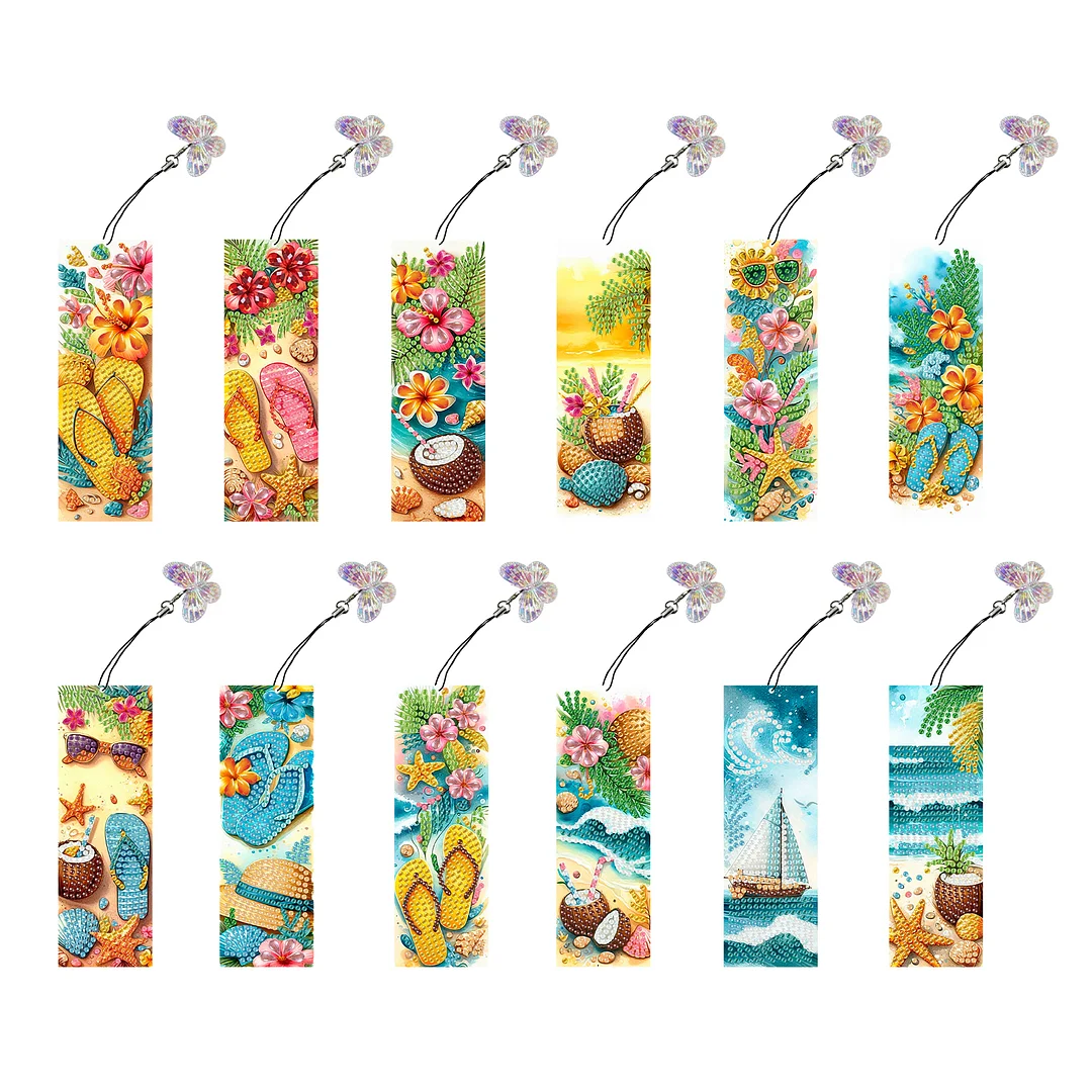 12Pcs Summer Beach DIY Diamond Art Painting Bookmark for Reading Enthusiasts