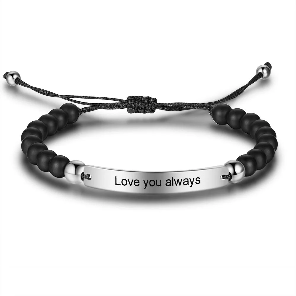 Kundenspezifische Gravuren Verstellbarer Armband Schwarze Perlen