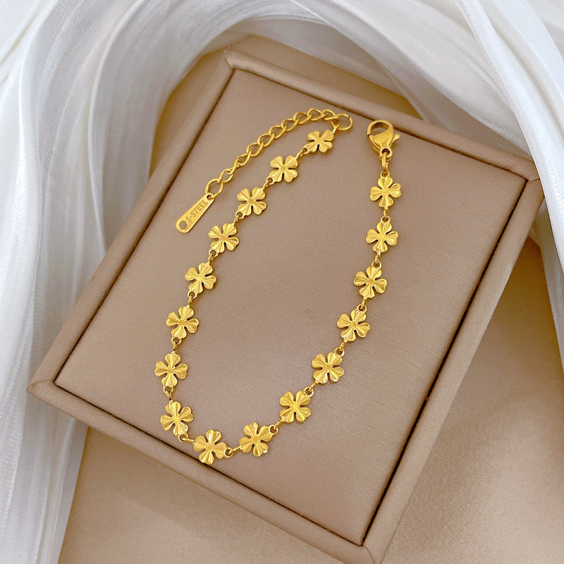 Dongdaemun Personality Minimalist Style Lucky Clover Personality Chain Bracelet Female Retro Girlfriend