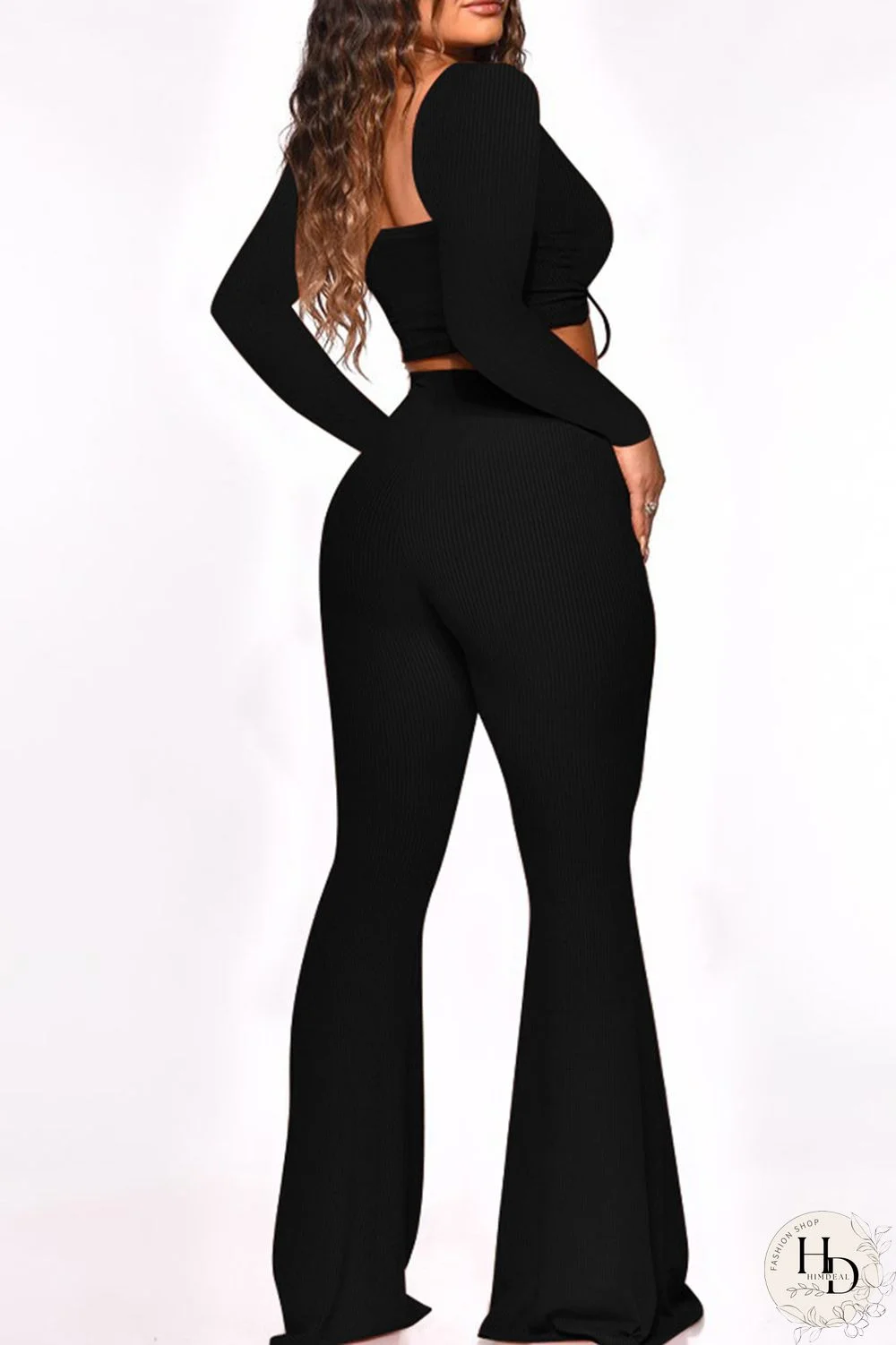 Light Blue Fashion Casual Solid Draw String V Neck Long Sleeve Two Pieces