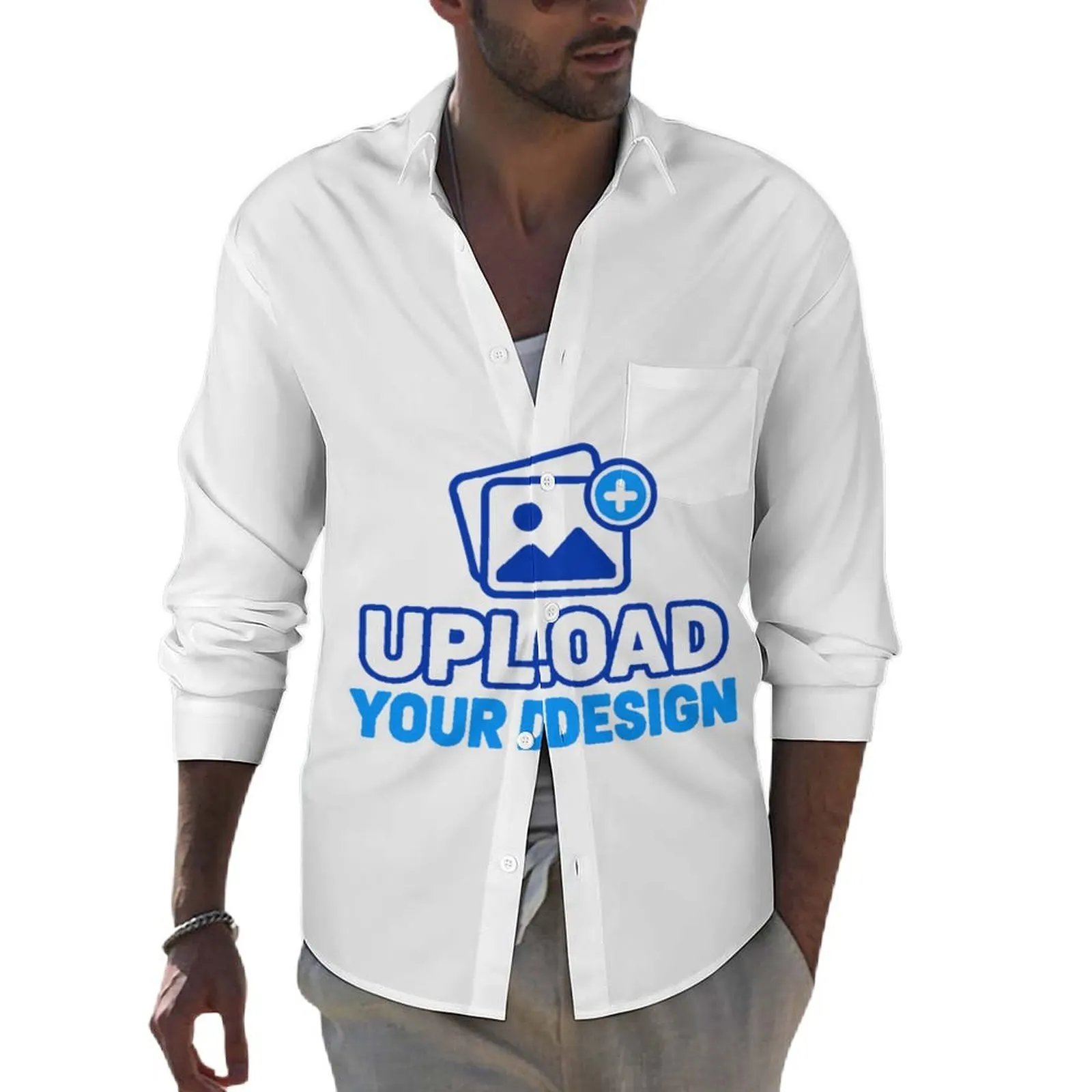 Men's Lapel Pocket Long Sleeve Shirt custom product view 8