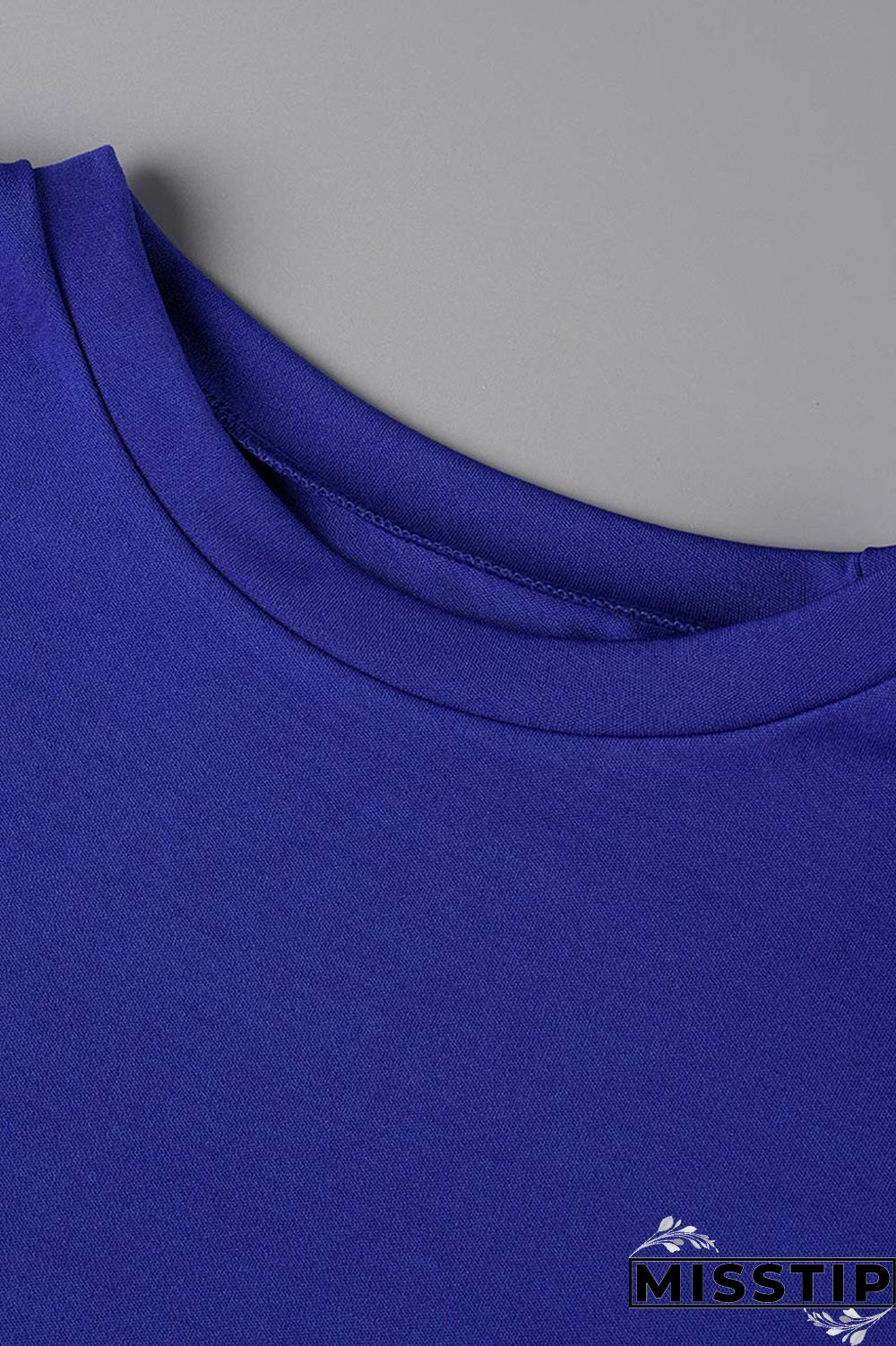 Blue Fashion Casual Solid Basic O Neck Short Sleeve Two Pieces