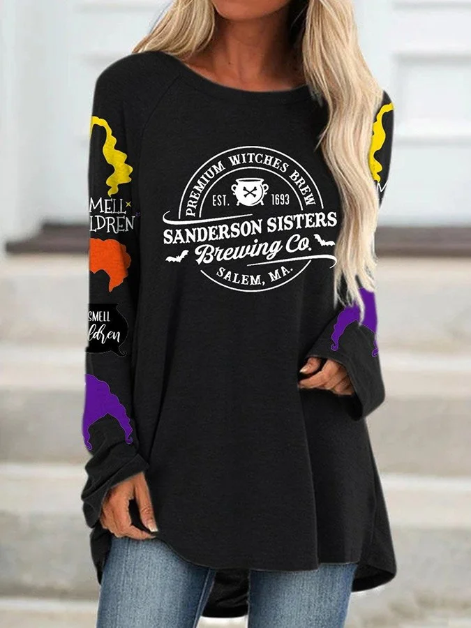 Women Halloween Print Long Sleeve Casual T-Shirt