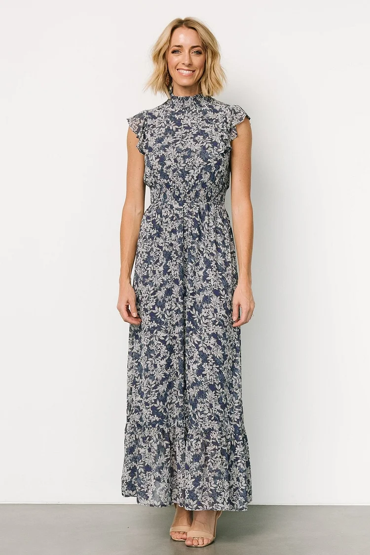 Ruffle Floral Maxi Dress - Slate Print