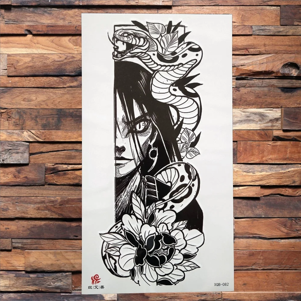 Black Dragon King Temporary Tattoo For Men Women Tree Snake Flower Tattoos Waterproof Unique Sword Flash Fake Tatoos Armbands