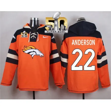 Broncos #22 C.J. Anderson Orange Super Bowl 50 Player Pullover NFL Hoodie