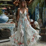 Women's Vintage Floral Art V-neck Casual Sleeveless Maxi Dress - Image 2