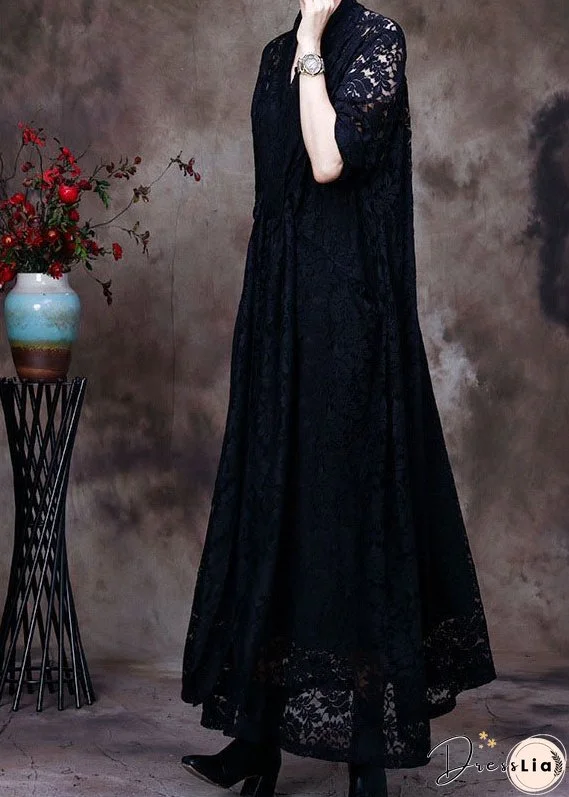Plus Size Black V-Neck Lace Party Dress Spring (Limited Stock)