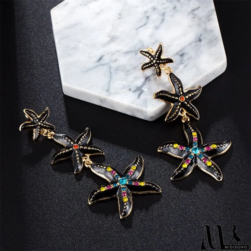 MidiSono - Fashion Personality Black Punk Ocean Starfish Earrings