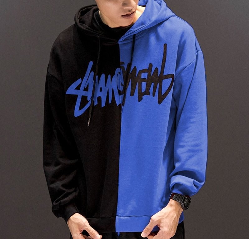 Men Scratches Hoodies Winter Harajuku Oversized Patchwork Print Male Sweatshirt Fashion Hip Hop Hooded Man Pullover Streetwear