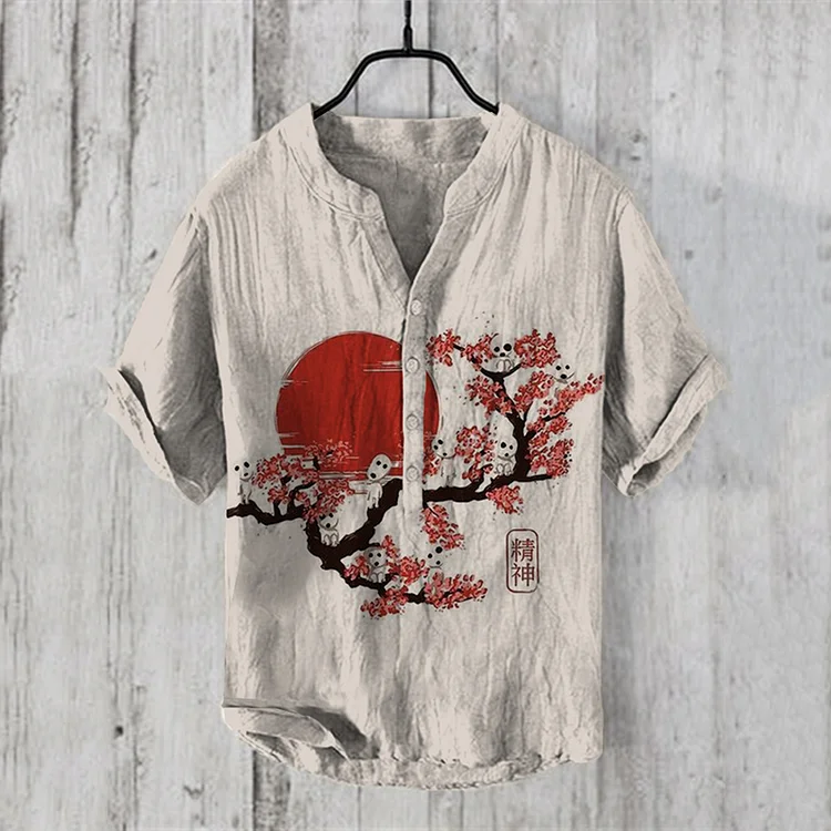 Men's Sunrise Japanese Art Linen Blend Casual Shirt