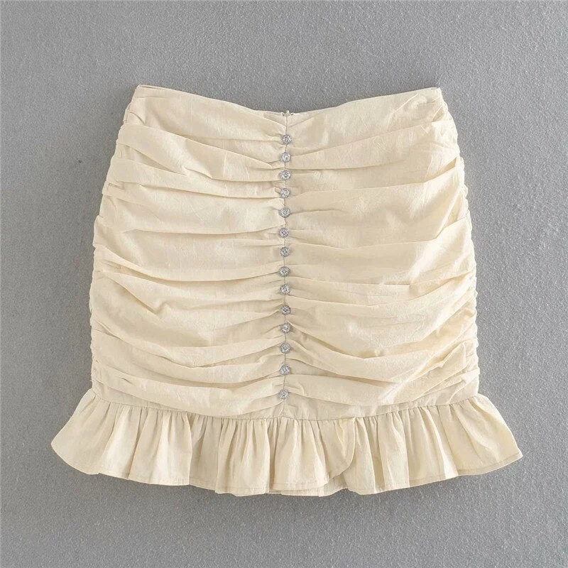 Snican women white ruffle skirt button up high waist faldas cortas za 2020 sexy summer spring jupe femme ruched mini skirt new